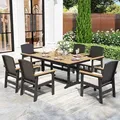 Sunshine Valley 7 piece HDPE patio dining set, black 64 inch table with 6 wicker-back chairs