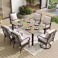 Sunshine Valley 7 piece patio dining set, wood-look table with 4 fixed and 2 swivel wicker chairs