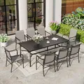 Sunshine Valley 9 piece patio dining set, 83 inch rectangle table with 8 grey woven chairs