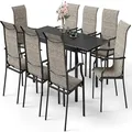 Sunshine Valley 9 piece expandable patio dining set, black metal table with 8 high-back textilene chairs