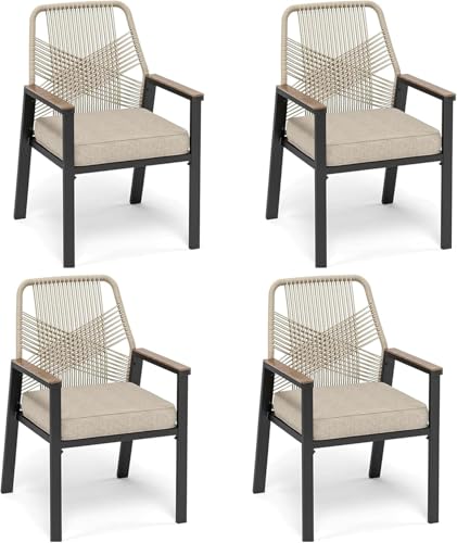 Sunshine Valley PE rattan patio dining chairs, set of 4, wrought iron frame