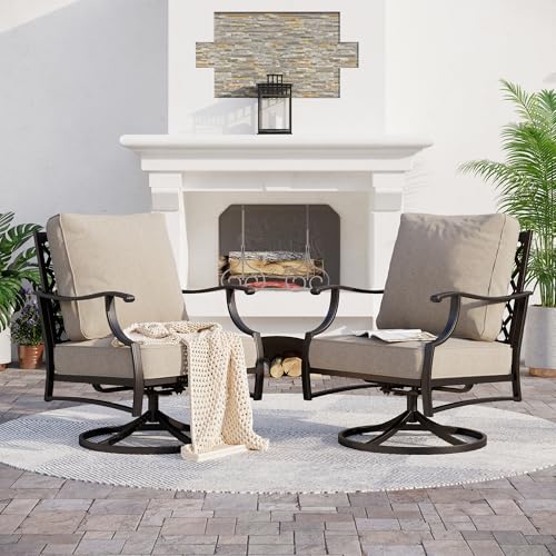 Sunshine Valley beige swivel patio dining chairs, set of 2, alloy steel frame