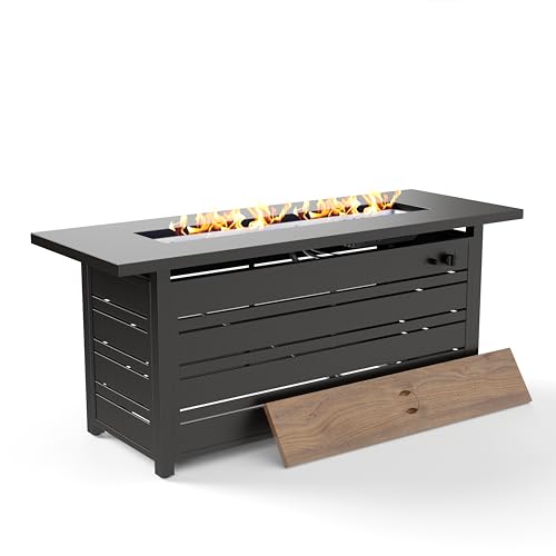 Sunshine Valley 57 inch black propane gas fire pit table with wood-like tabletop