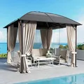 Sunshine Valley 10 by 10 foot dark brown hardtop gazebo with polycarbonate roof and netting