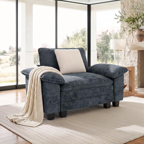 Sunshine Valley 1 seat blue modular accent chair with wool-like chenille fabric and throw pillow