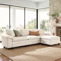 Sunshine Valley beige 123.6 inch L-shaped indoor sectional couch, corduroy fabric